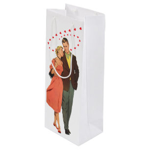 Vintage Valentine's Day, Romantic Floating Hearts Wine Gift Bag