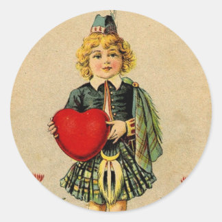 Vintage valentines day Scottish boy & heart Classic Round Sticker