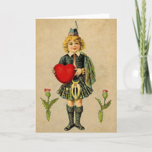Vintage valentines day Scottish boy & heart Holiday Card