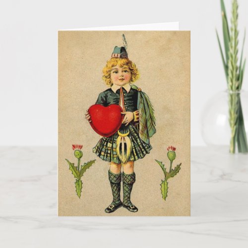 Vintage valentines day Scottish boy  heart Holiday Card