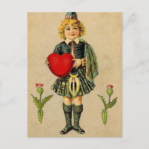 Vintage valentines day Scottish boy  heart Holiday Postcard