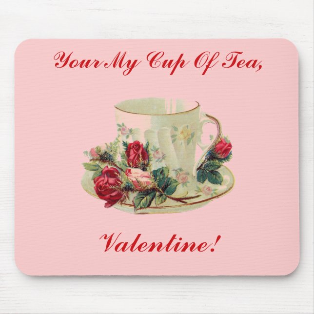 Vintage Valentine's Day Tea Cup Mouse Pad (Front)
