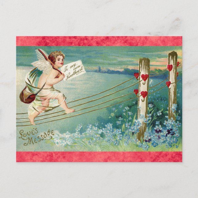 Vintage Valentines Day Victorian Angel Cherub Postcard (Front)
