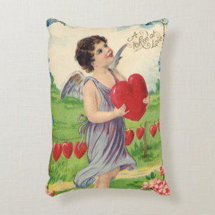 Vintage Valentines Day, Victorian Angel with Heart Accent Pillow