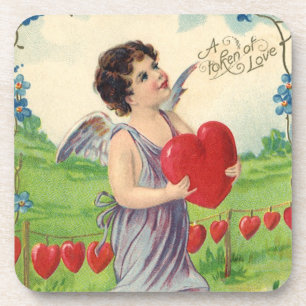 Vintage Valentines Day, Victorian Angel with Heart Coaster