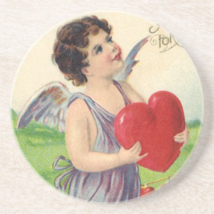 Vintage Valentines Day, Victorian Angel with Heart Coaster