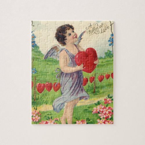Vintage Valentines Day Victorian Angel with Heart Jigsaw Puzzle