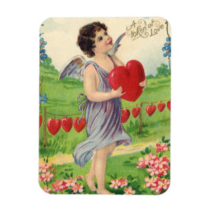 Vintage Valentines Day, Victorian Angel with Heart Magnet
