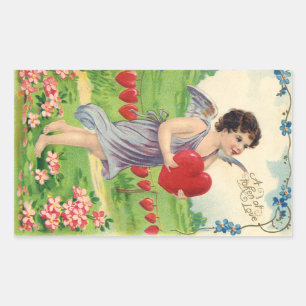 Vintage Valentines Day, Victorian Angel with Heart Rectangular Sticker