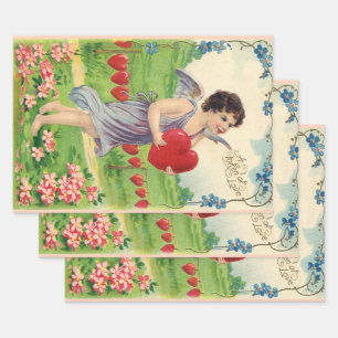 Vintage Valentines Day, Victorian Angel with Heart Wrapping Paper Sheets