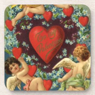 Vintage Valentine's Day, Victorian Angels Hearts Beverage Coaster