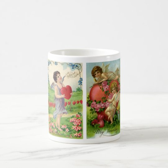 Vintage Valentine's Day, Victorian Angels Hearts Coffee Mug