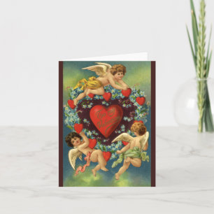 Vintage Valentine's Day, Victorian Angels Hearts Holiday Card
