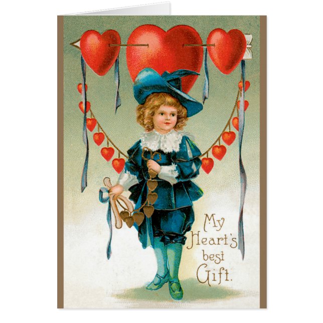 Vintage Valentines Day, Victorian Boy with Hearts (Front)