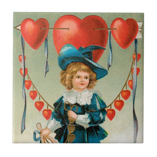 Vintage Valentines Day Victorian Boy with Hearts Ceramic Tile