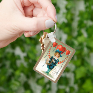 Vintage Valentines Day, Victorian Boy with Hearts Keychain