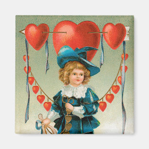 Vintage Valentines Day, Victorian Boy with Hearts Magnet