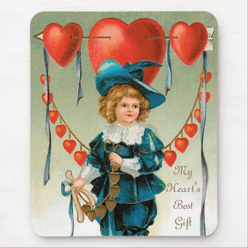 Vintage Valentines Day Victorian Boy with Hearts Mouse Pad
