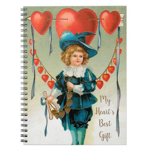 Vintage Valentines Day Victorian Boy with Hearts Notebook