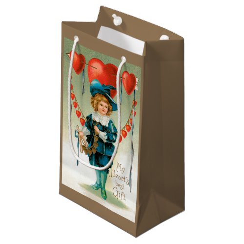 Vintage Valentines Day Victorian Boy with Hearts Small Gift Bag
