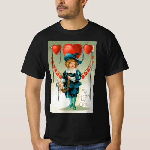 Vintage Valentines Day Victorian Boy with Hearts T_Shirt