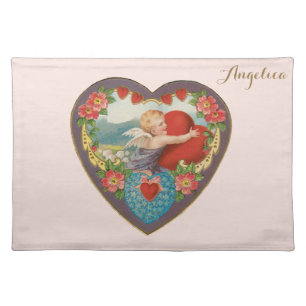 Vintage Valentine's Day, Victorian Cherub Hearts Cloth Placemat