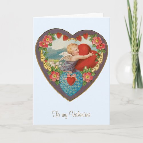 Vintage Valentines Day Victorian Cherub Hearts Holiday Card