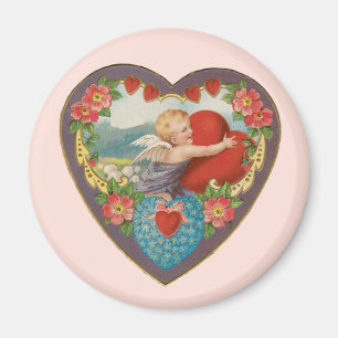Vintage Valentine's Day, Victorian Cherub Hearts Magnet