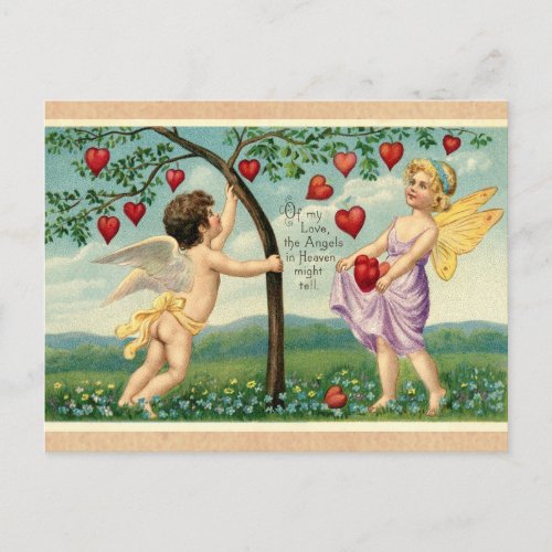 Vintage Valentines Day Victorian Cherub Hearts Postcard