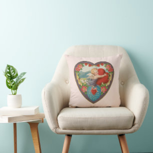 Vintage Valentine's Day, Victorian Cherub Hearts Throw Pillow