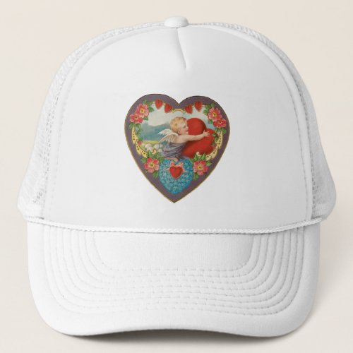 Vintage Valentines Day Victorian Cherub Hearts Trucker Hat