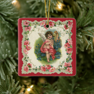 Vintage Valentine's Day Victorian Cherub on Phone Ceramic Ornament