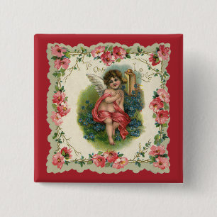 Vintage Valentine's Day Victorian Cherub on Phone Pinback Button