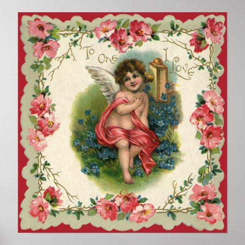 Vintage Valentines Day Victorian Cherub on Phone Poster