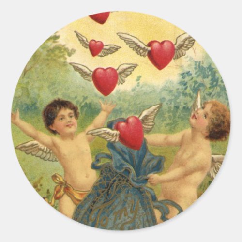 Vintage Valentines Day Victorian Cherubs Hearts Classic Round Sticker