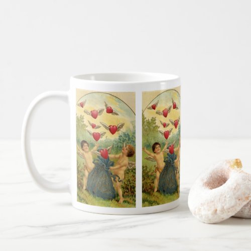 Vintage Valentines Day Victorian Cherubs Hearts Coffee Mug