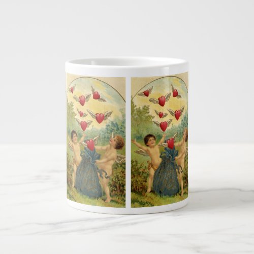 Vintage Valentines Day Victorian Cherubs Hearts Giant Coffee Mug