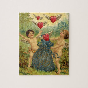 Vintage Valentine's Day, Victorian Cherubs Hearts Jigsaw Puzzle