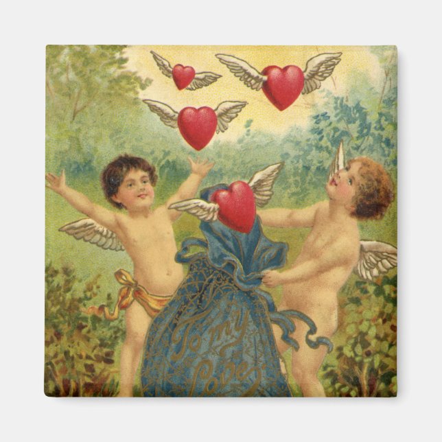 Vintage Valentine's Day, Victorian Cherubs Hearts Magnet (Front)