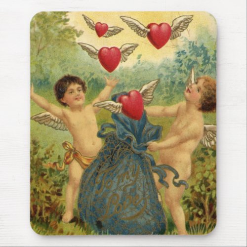 Vintage Valentines Day Victorian Cherubs Hearts Mouse Pad