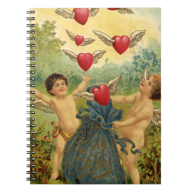 Vintage Valentine's Day, Victorian Cherubs Hearts Notebook (Front)