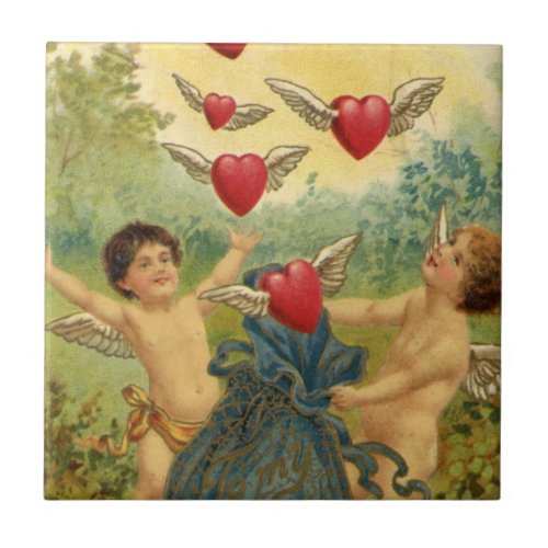 Vintage Valentines Day Victorian Cherubs Hearts Tile