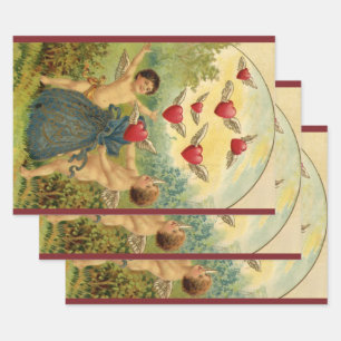 Vintage Valentine's Day, Victorian Cherubs Hearts Wrapping Paper Sheets