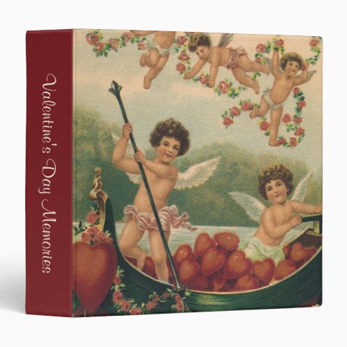 Vintage Valentines Day Victorian Cherubs in Boat 3 Ring Binder