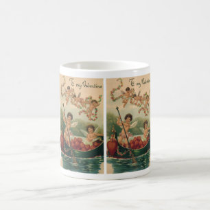 Vintage Valentine's Day, Victorian Cherubs in Boat Coffee Mug