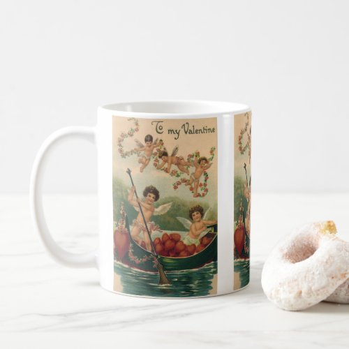 Vintage Valentines Day Victorian Cherubs in Boat Coffee Mug