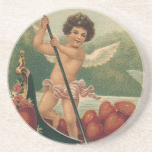 Vintage Valentine's Day, Victorian Cherubs in Boat Drink Coaster