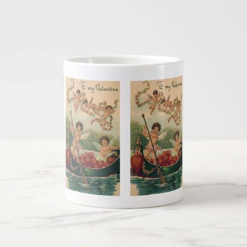 Vintage Valentines Day Victorian Cherubs in Boat Giant Coffee Mug