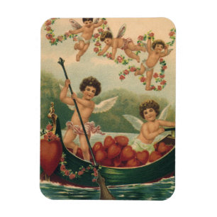 Vintage Valentine's Day, Victorian Cherubs in Boat Magnet