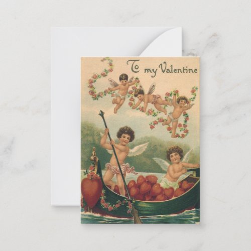 Vintage Valentines Day Victorian Cherubs in Boat Note Card